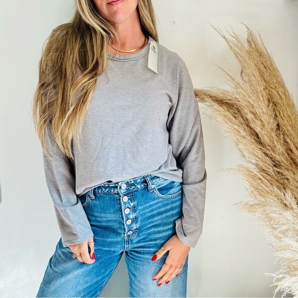 NEW MONO B Heather Grey Gray Tencel Lounge Pullover $88 Sweater Sweatshirt Top L
